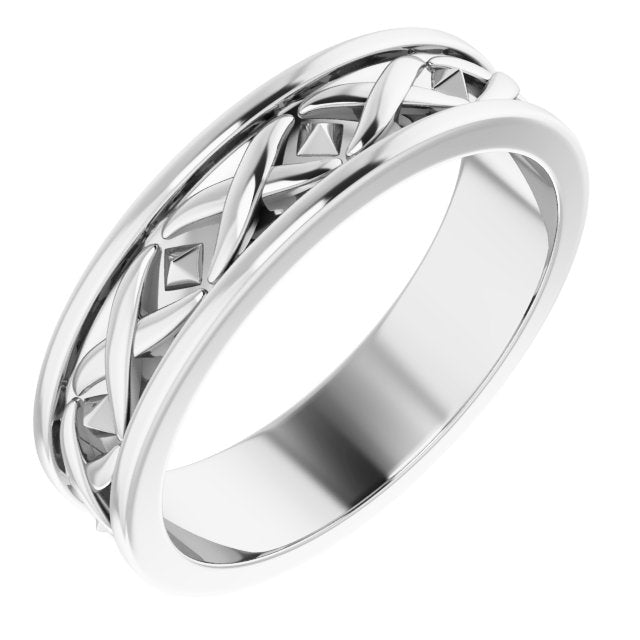 14K White 6 mm X - Pattern Band - Balacia