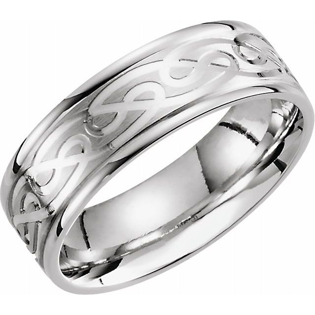14K White 7 mm Celtic - Inspired Grooved Band - Balacia
