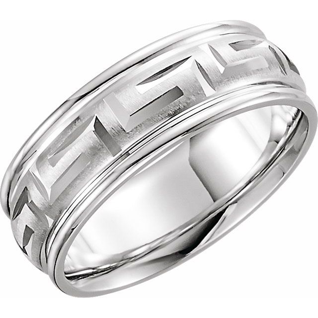 14K White 7 mm Greek Key Pattern Band - Balacia