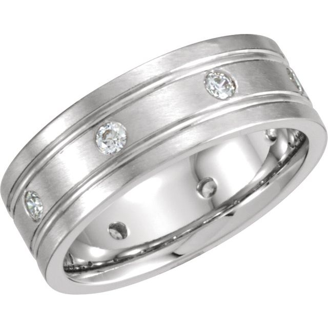 14K White 8 mm 1/2 CTW Dimaond Double Grooved Band - Balacia