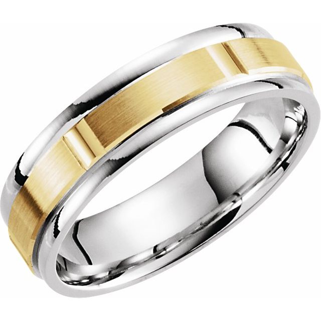14K White/Yellow 6 mm Grooved Band with Satin Finish - Balacia