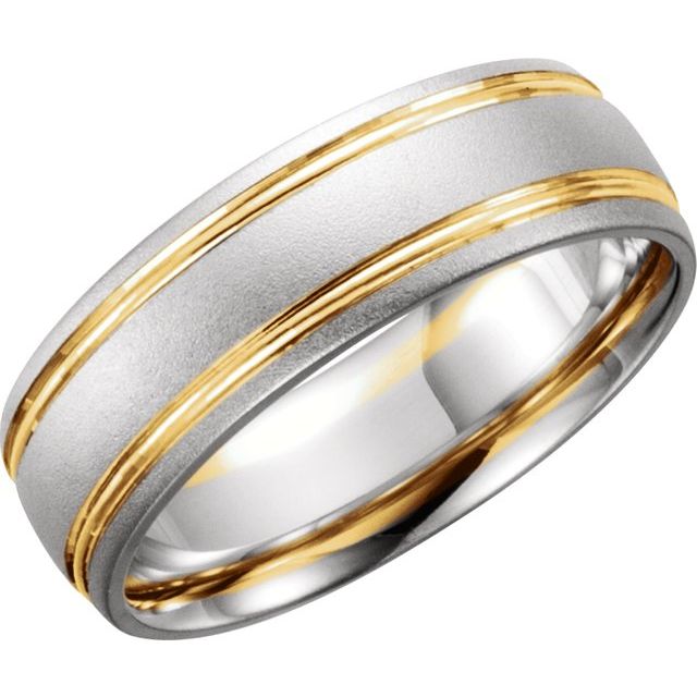 14K White/Yellow 7 mm Grooved Band with Bead Blast Finish - Balacia