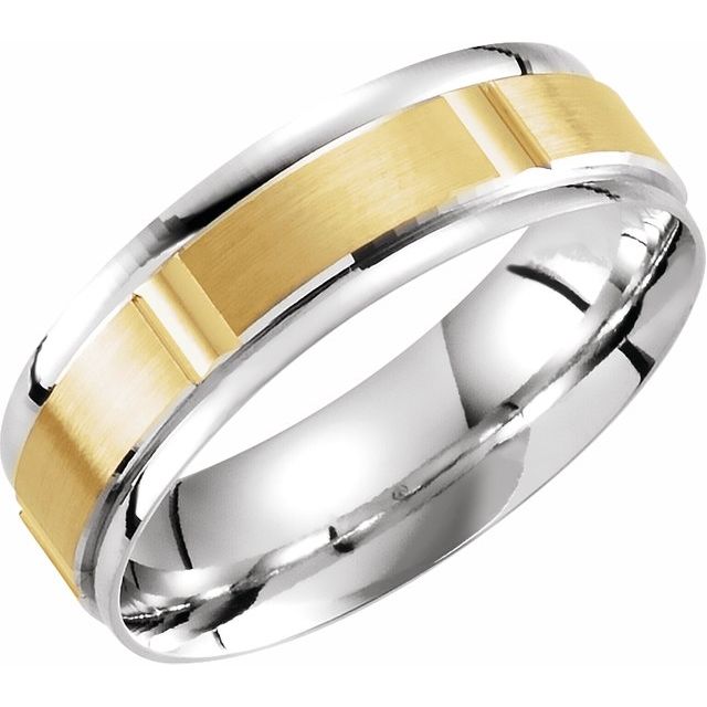 14K White/Yellow/White 6 mm Grooved Band - Balacia
