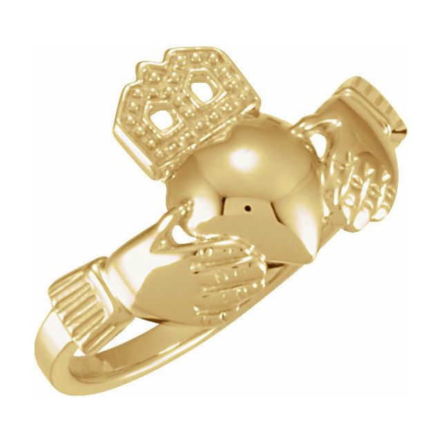 14K Yellow 12x14 mm Ladies Claddagh Ring - Balacia