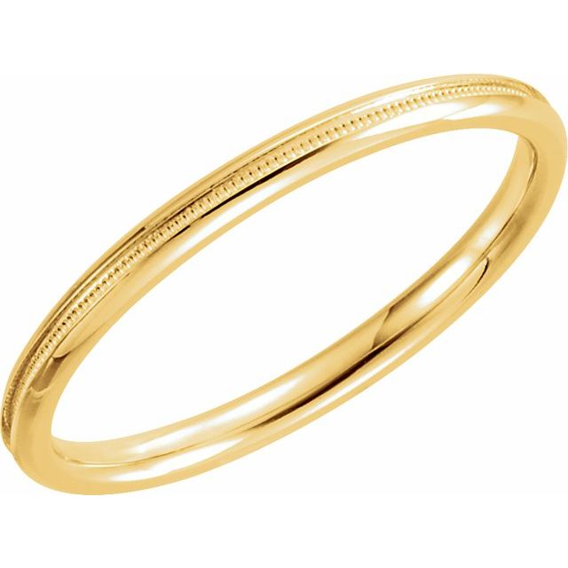 14K Yellow 2 mm Half Round Band with Milgrain Center - Balacia