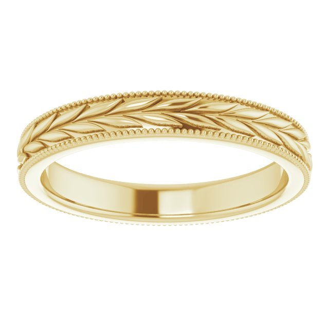 14K Yellow 3 mm Leaf Pattern Band with Milgrain - Balacia