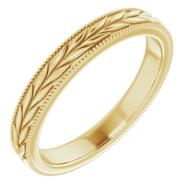 14K Yellow 3 mm Leaf Pattern Band with Milgrain - Balacia