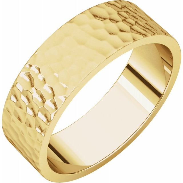 14K Yellow 6 mm Flat Band with Hammer Finish - Balacia