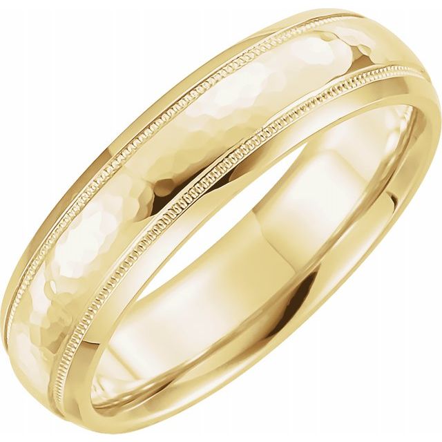 14K Yellow 6 mm Half Round Band with Hammer Finish & Milgrain - Balacia
