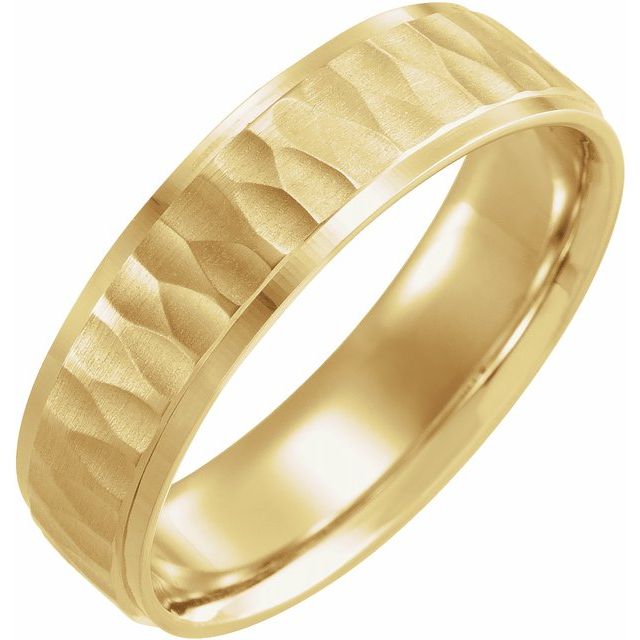 14K Yellow 6 mm Step - Edge Band with Matte Hammer Finish - Balacia
