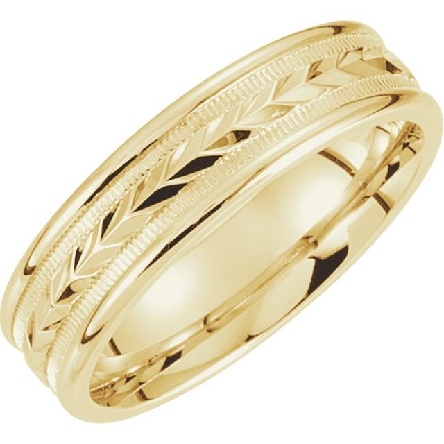 14K Yellow 6 mm Wheat Design Band with Milgrain - Balacia