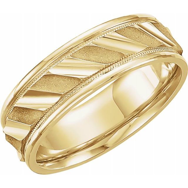 14K Yellow 6.75 mm Ridged Band with Milgrain - Balacia