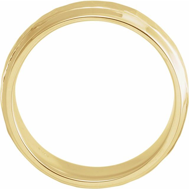 14K Yellow 7 mm Beveled - Edge Band with Hammered Finish - Balacia