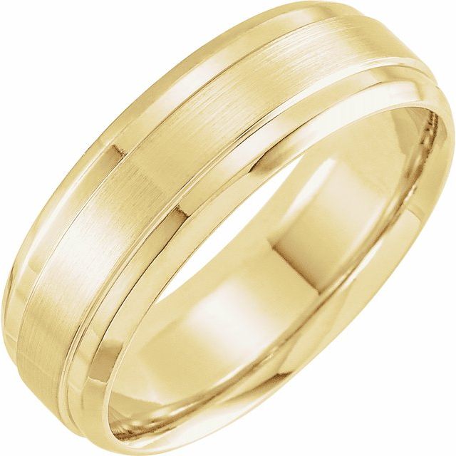 14K Yellow 7 mm Beveled - Edge Band with Satin Finish - Balacia
