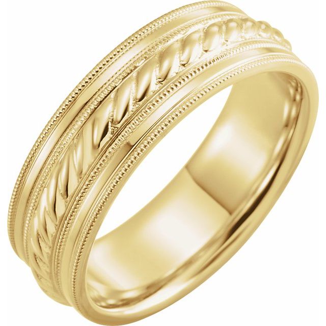 14K Yellow 7 mm Rope Pattern Band with Milgrain - Balacia