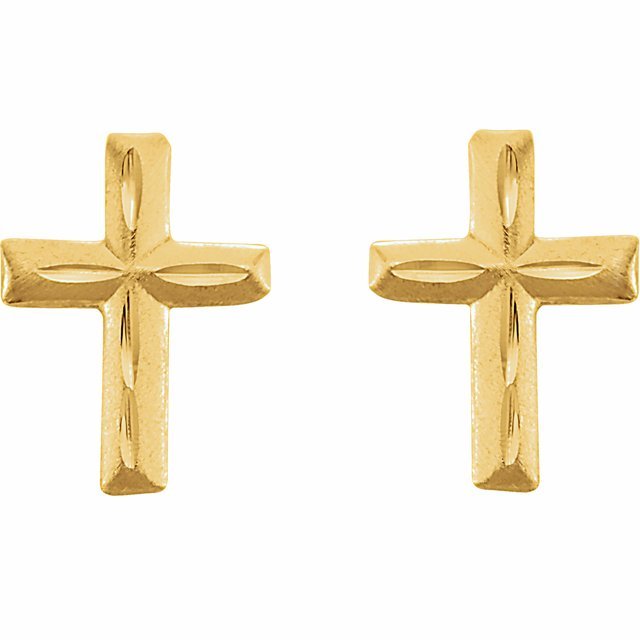 14K Yellow Gold Kids Cross Earrings - Balacia