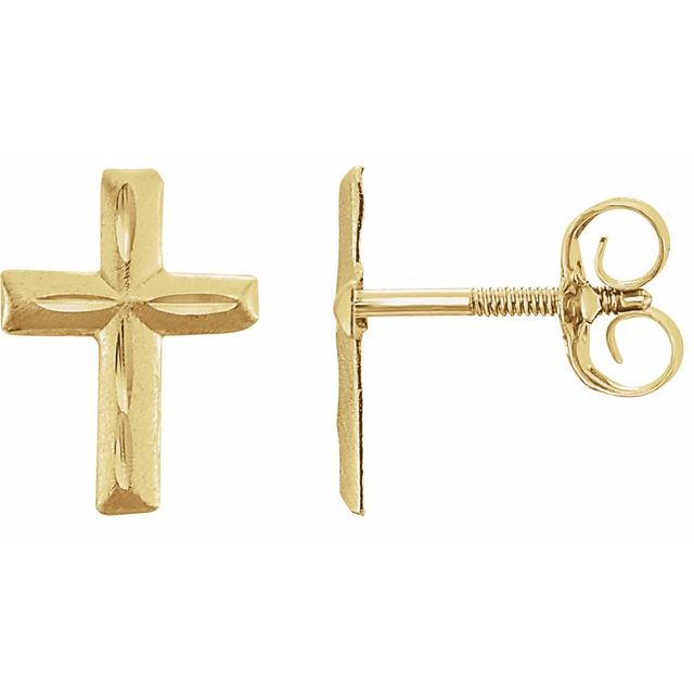14K Yellow Gold Kids Cross Earrings - Balacia