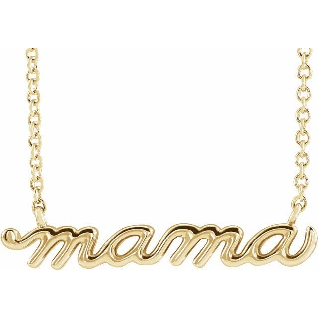 14k Yellow Gold Petite Mama Script 18" Necklace - Balacia