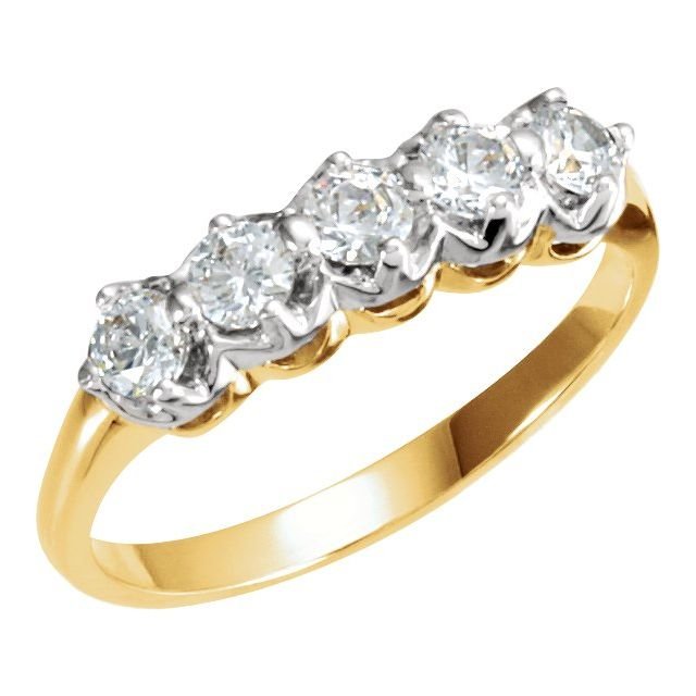 14K Yellow & White 3 mm Round Five - Stone Anniversary Band - Balacia