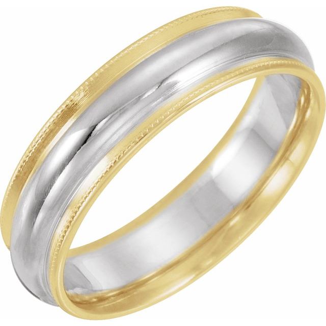 14K Yellow & White 6 mm Half Round Band with Milgrain - Balacia
