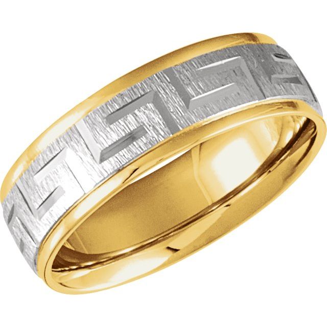 14K Yellow & White 7 mm Greek Key Pattern Band - Balacia