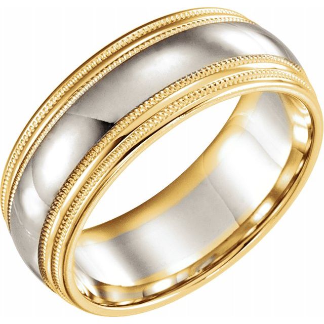 14K Yellow & White 8 mm Double Edge Band with Milgrain - Balacia
