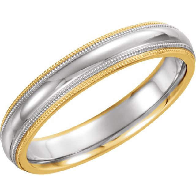 14K Yellow/White/Yellow 4 mm Half - Round Band with Double Milgrain - Balacia