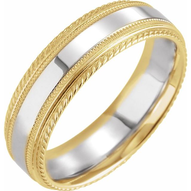14K Yellow/White/Yellow 6 mm Rope Edge Band with Milgrain - Balacia