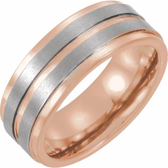 18K Rose Gold PVD Tungsten 8 mm Grooved Band - Balacia