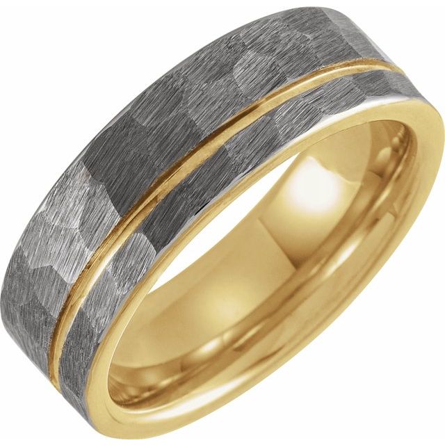 18K Yellow Gold PVD Tungsten 8 mm Grooved Band with Hammer Finish - Balacia