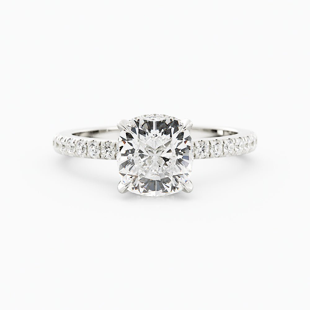Cushion cut engagement ring hidden halo