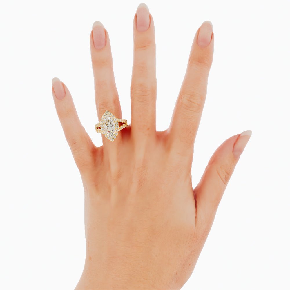 2.5 Carat Marquise Cut Moissanite Engagement Ring 14k Yellow Gold - Balacia