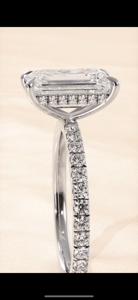 3 Carat Emerald Cut Diamond Hidden Halo Engagement Ring - Balacia