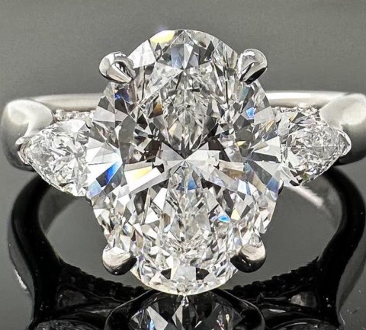3 Carat Oval Three Stone Hidden Accent Engagement Ring - Balacia