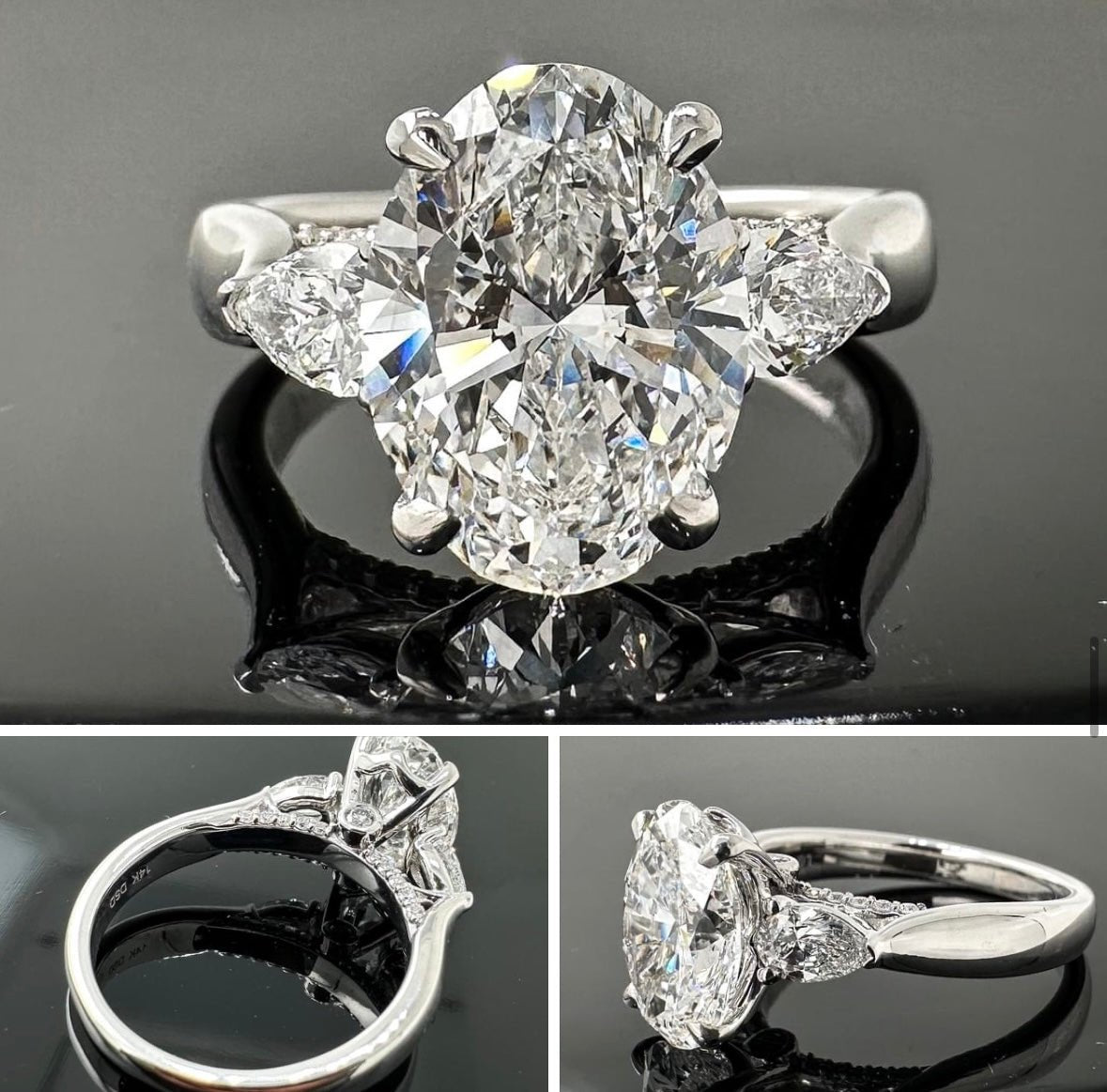 Carat Oval Three Stone Hidden Accent Engagement Ring