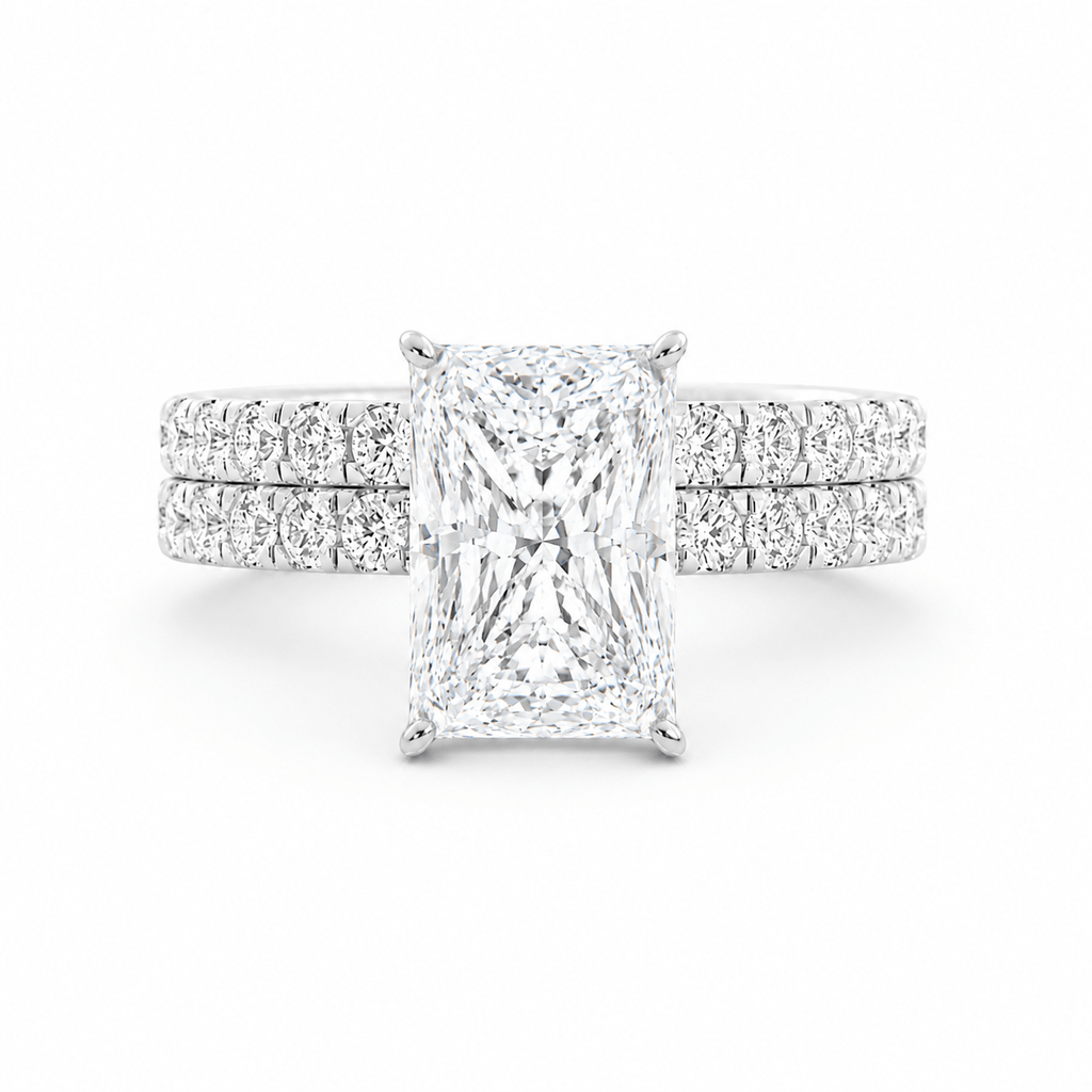 Radiant Cut Moissanite Engagement Ring Set