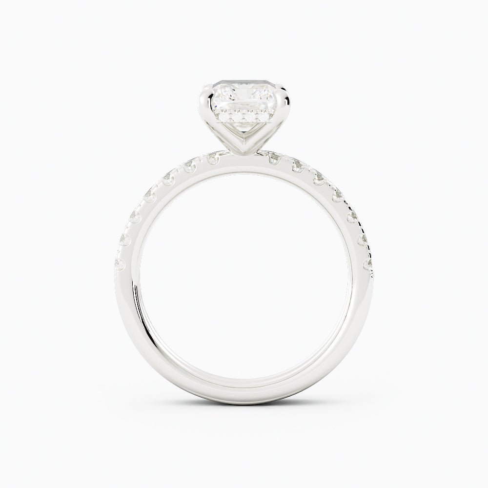 radiant cut moissanite hidden halo engagement rings