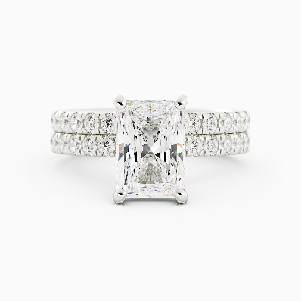 Radiant Cut Moissanite Engagement Ring Set
