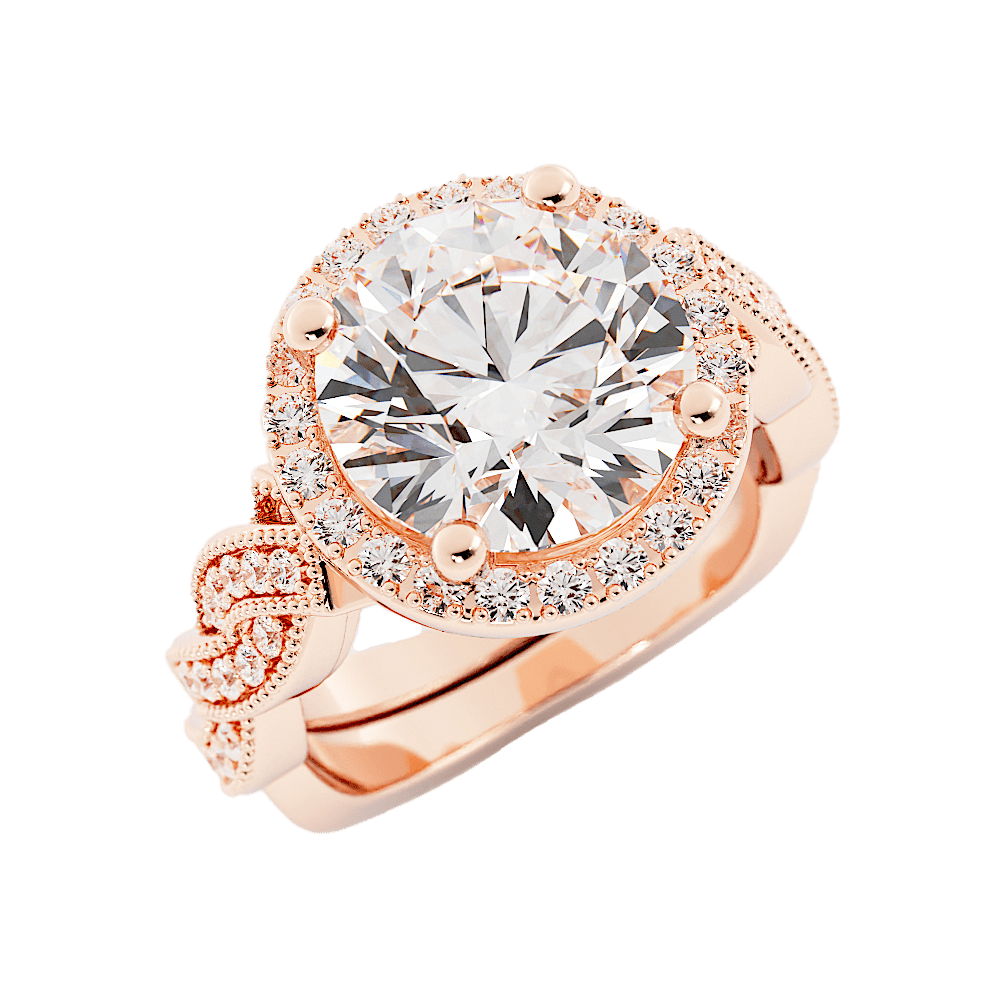 3.3 Carat Round Cut Moissanite Engagement Ring 14k Rose Gold - Balacia