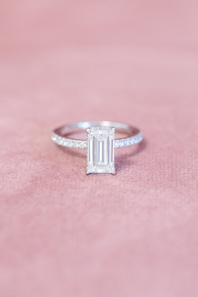 Emerald Cut Moissanite Engagement Ring 14k White Gold - Balacia