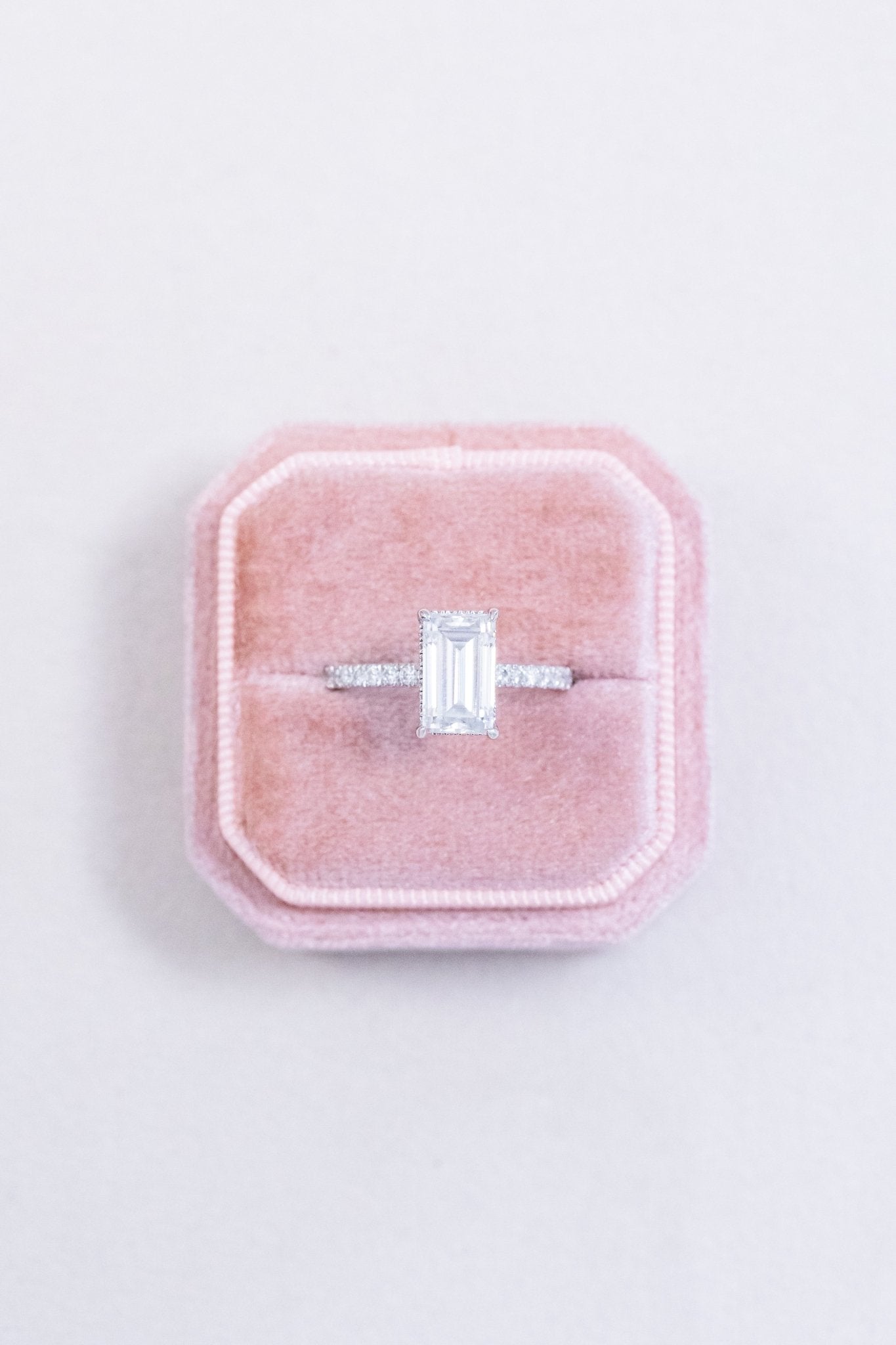 Emerald Cut Moissanite Engagement Ring 14k White Gold - Balacia