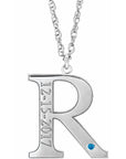 Custom Engraved Initial Pendant with Birthstone