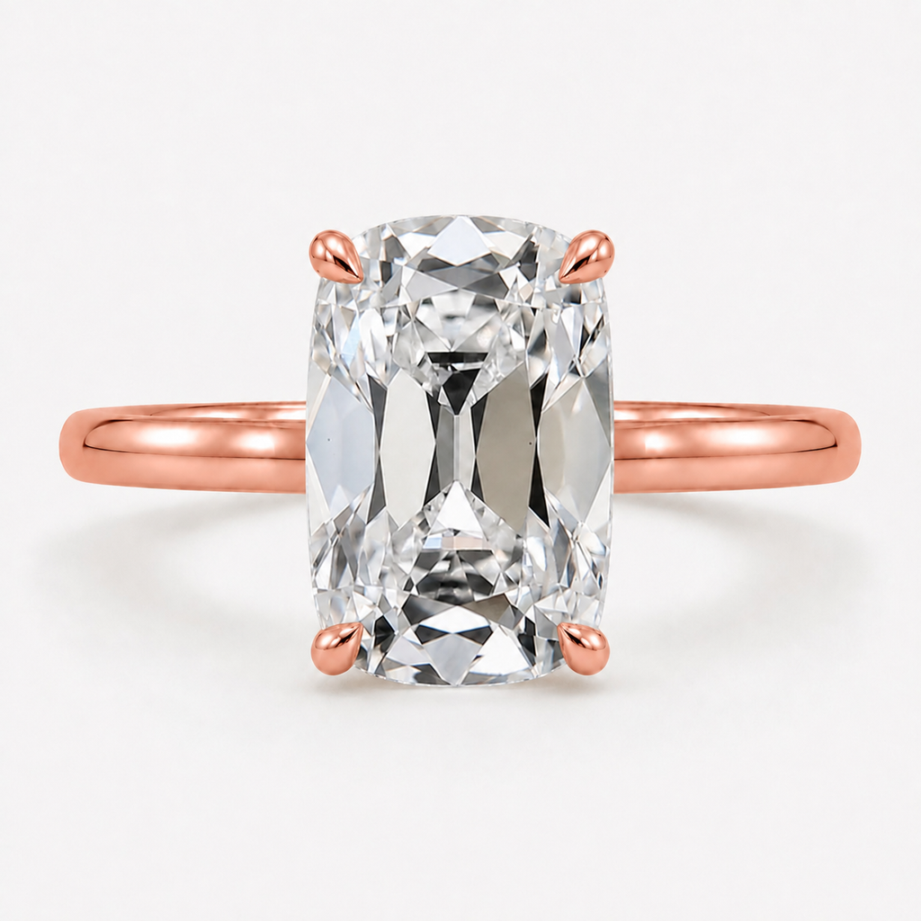 Elongated Cushion Old Mine Cut Diamond Engagement Ring Rose Gold