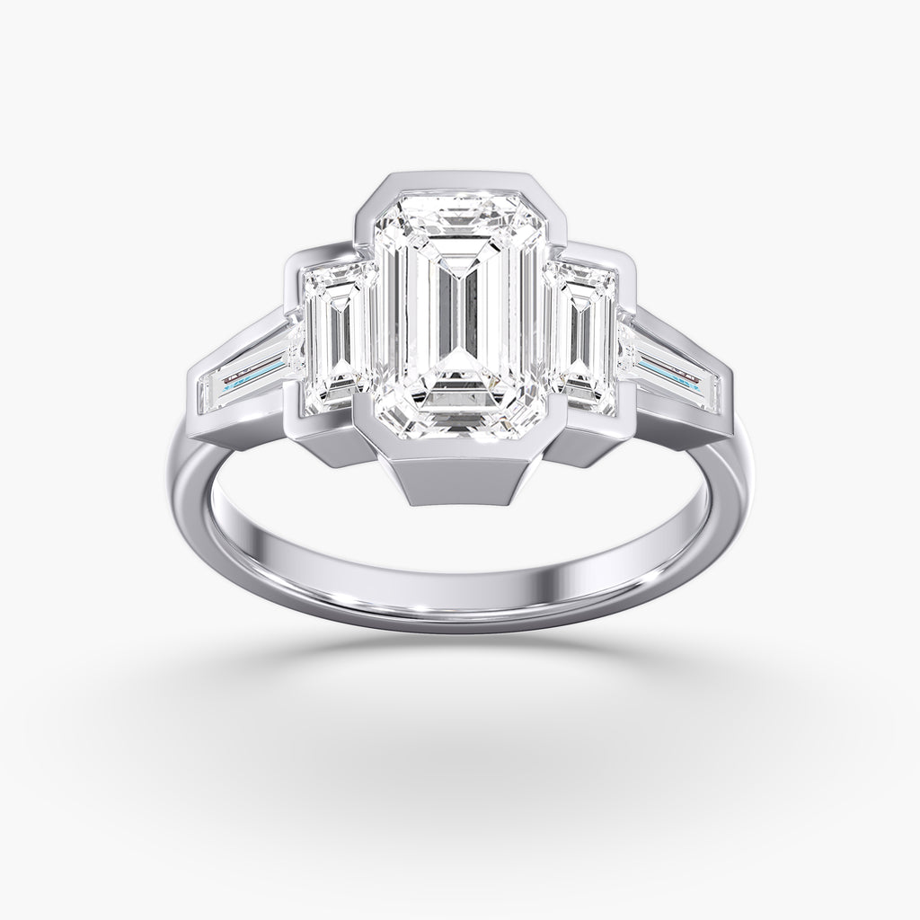 Emerald Cut Diamond 5 Stone Bezel Ring