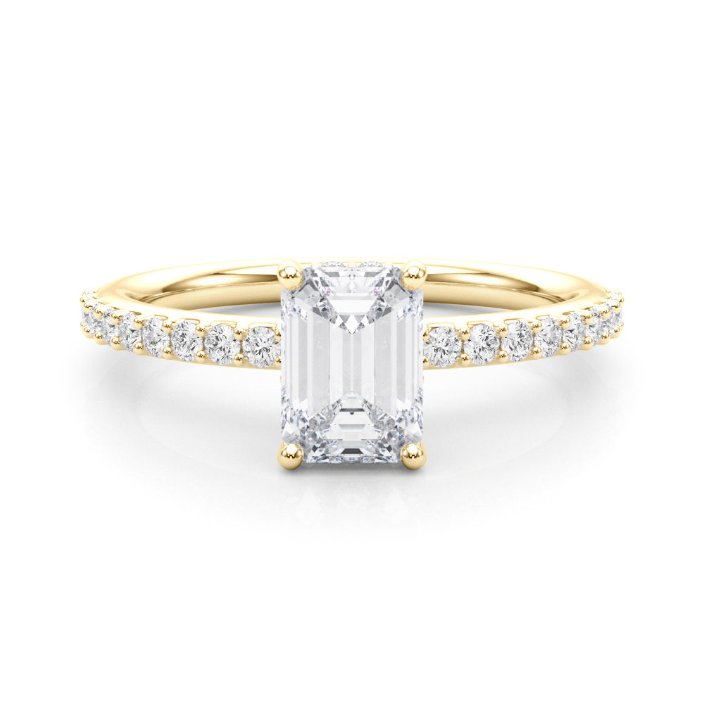 Emerald Cut Diamond Pavé Engagement Ring yellow Gold Front