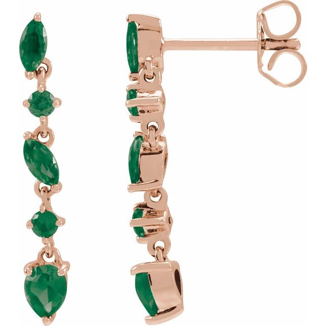 Emerald Drop Rose Gold Earrings Side View