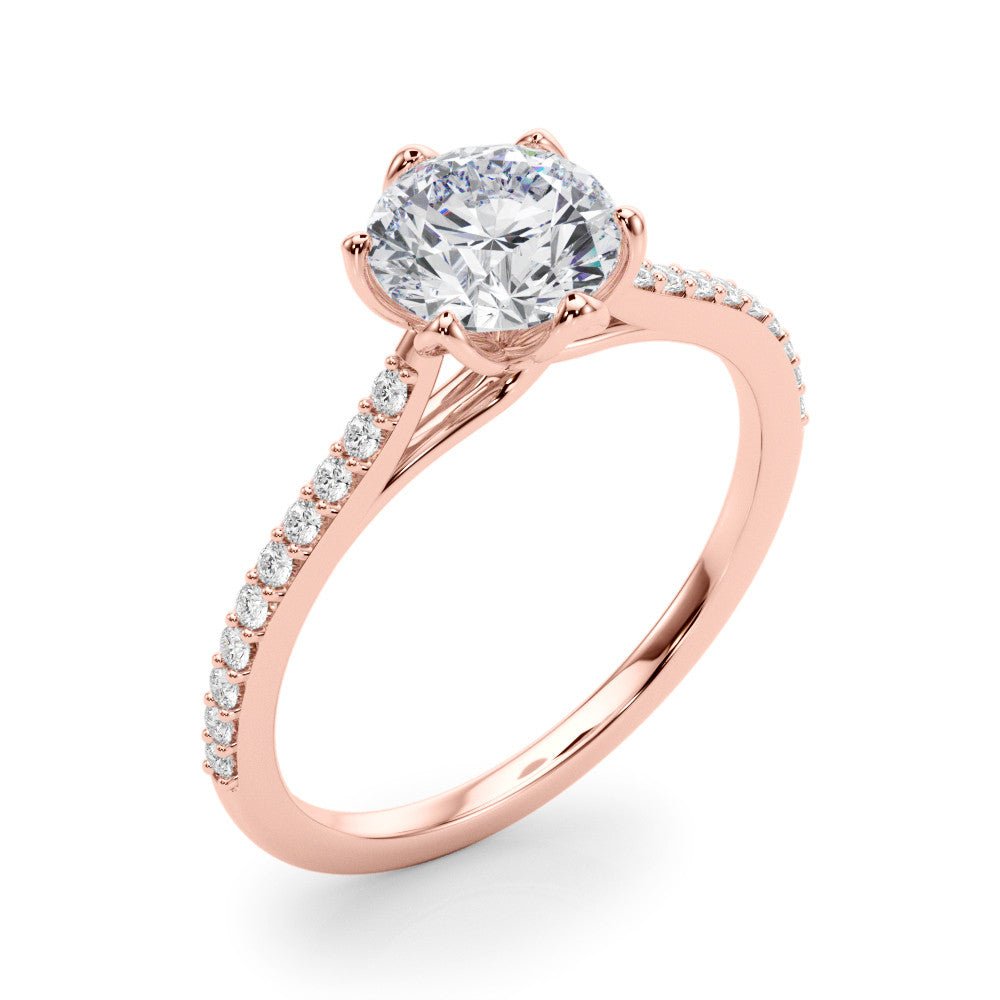 Floral Round Diamond Ring Rose Gold