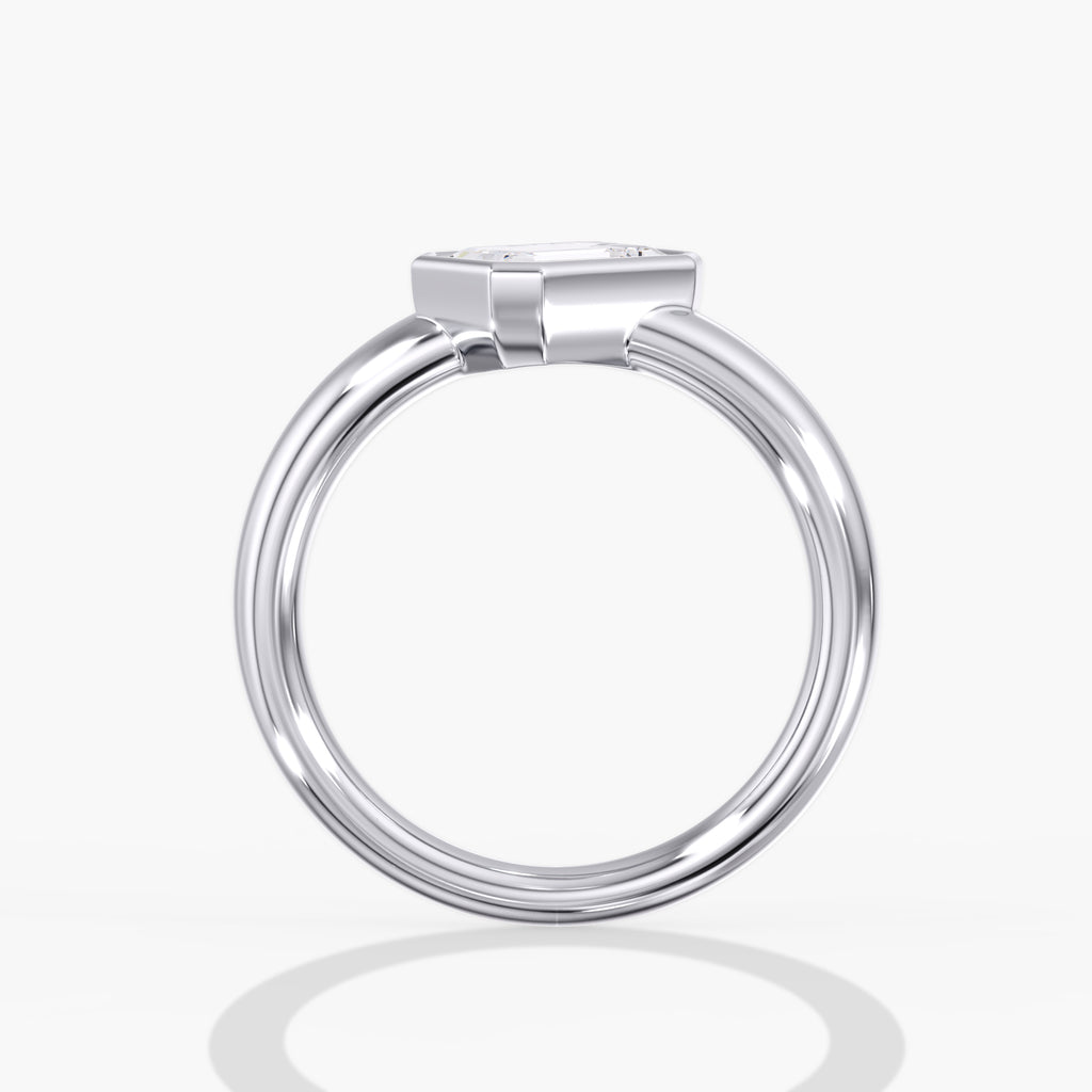 Modern Tilted Emerald Cut Diamond Bezel Ring Side View