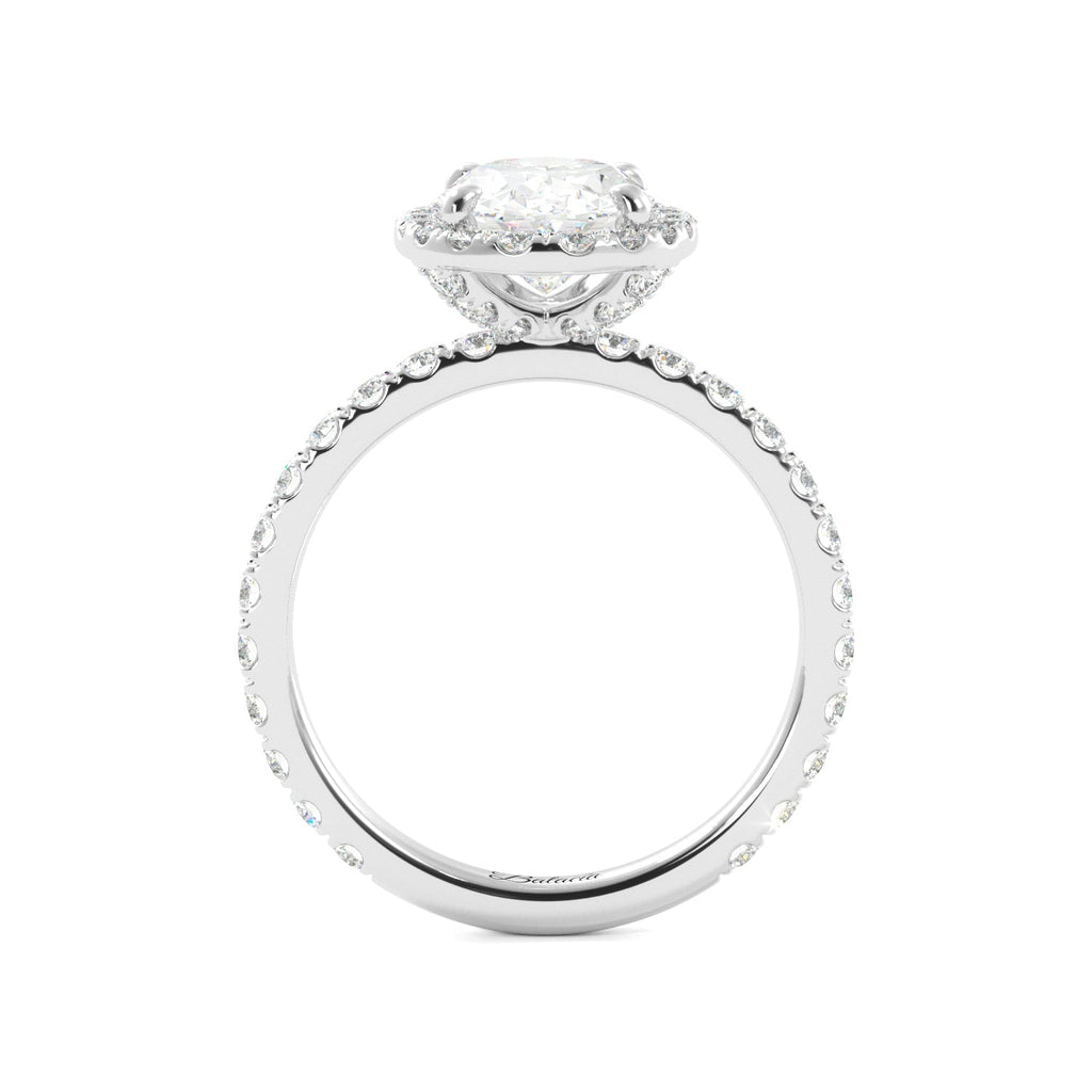 Oval Diamond Halo White Gold Engagement Ring Side