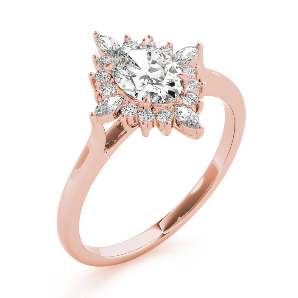 Oval Marquise Halo Rose Gold Engagement Ring Side